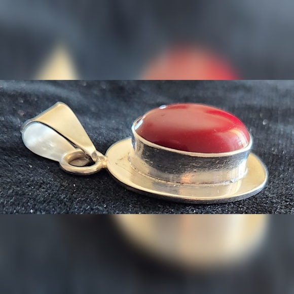 Red Coral Sterling Silver Pendant - Picture 2 of 5